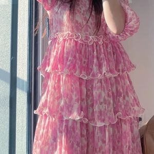 NWT GANNI Pleated Georgette Tiered Dress